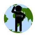 Earth Day, World Health Day. Black silhouette of a man on the background of the Earth. The tagline is thinking about the future on