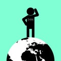 Earth Day, World Health Day. Black silhouette of a man with on a globe. The tagline is thinking about the future on the chest. Web Royalty Free Stock Photo