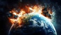 Asteroid Impact on Earth in Epic Space Scene â Cool Wallpaper â Magical Background Royalty Free Stock Photo