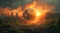 Earth destroyed by pollution. Concept of global catastrophe & x28;greenhouse effect and global warming are destroying Royalty Free Stock Photo