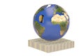 Earth and dollars stacks global finance concept.3D illustration.