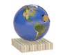 Earth and dollars stacks global finance concept.3D illustration.