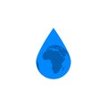Earth in drop cartoon style on blue background. Vector ecology sphere Royalty Free Stock Photo