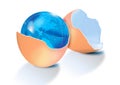 Earth illustrated inside egg shell