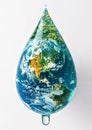 Earth Encased in a Water Droplet on White Background. World Water Day, Earth Day,World Day to Combat Desertification and Drought