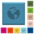 Earth engraved icons on edged square buttons Royalty Free Stock Photo