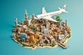 earth europa globe plane city travel global illustration concept map. Generative AI.