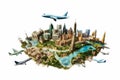 earth europa travel global illustration concept city map globe plane. Generative AI.