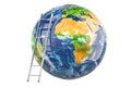 Earth exploration, ladder with Earth Globe. 3D rendering
