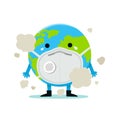 The Earth in a face mask to prevent disease, flu, air pollution, contaminated air, world pollution, PM10, PM2.5.