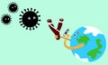 The Earth fighting coronavirus illustration, battle of the humanity against virus thread. Vaccine is a weapon against coronavirus