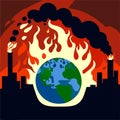 Earth in the fire. Global warming concept. Vector illustration in flat style Generative AI Royalty Free Stock Photo