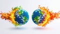 Earth Fire and Ice Contrast, Fire and earth particle interaction, elements visualization Royalty Free Stock Photo
