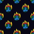 Earth on fire seamless doodle pattern, vector illustration Royalty Free Stock Photo