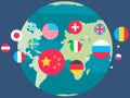Globe with flags of world. Planet Earth surrounded by national symbols of countries worldwide Royalty Free Stock Photo