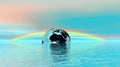 Earth floating in water with rainbow behind Royalty Free Stock Photo