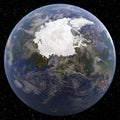 Earth focused on North Pole viewed from space.