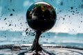 Earth in the form of a globe in the oil. Concept of planet pollution, use of natural resources and harm to the ecology