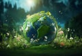 Earth global ball encircled by verdant forest flora. Generative AI