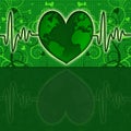 Earth Global Map Green Heart Beat Graph
