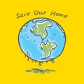 Earth. global warming, melting glaciers. Green silhouettes of continents on a yellow background. Applicable for Banners, Poster.