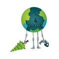 Earth global warming. Vector planet with cut down tree and dead fish. Warning ecology poster. Concept global drought