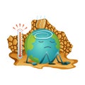 Earth global warming. Vector planet thermometer with scale showing red color. Warning ecology poster. Concept global