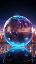 Earth globe bathed in neon lights, representing global communication technologies in 3D