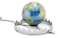 Earth Globe In Bear Trap, 3D rendering
