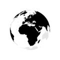 Earth globe with black world map. Focused on Africa and Europe. Flat vector illustration