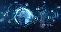 Earth globe blue hologram double exposure