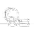 Earth globe with books stack.Continuous one line drawing vector.Education concept.Back to school Royalty Free Stock Photo