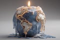 Earth globe candle melting, with fire burning the planet and wax dripping down Royalty Free Stock Photo
