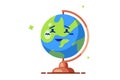 Cheerful earth globe character in flat style.