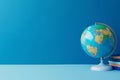 Earth globe on clean blue banner background. Education, school, study and knowledge background Generative AI. Royalty Free Stock Photo