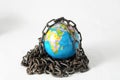 Earth globe close in chain. 3d...