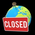 Earth Globe with closed sign plate Royalty Free Stock Photo