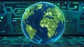 Earth globe composed of binary code on circuit board background Royalty Free Stock Photo