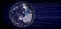 Earth globe with connection network. Printed circuit and binary code. Royalty Free Stock Photo