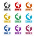 Earth globe coronavirus 2019-nCov icon, color set Royalty Free Stock Photo