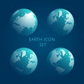 Earth Globe cyan Icon Set. Blue globe kit .Vector illustration. EPS 10 Royalty Free Stock Photo