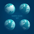 Earth Globe cyan Icon Set. Blue globe kit .Vector illustration. EPS 10. Royalty Free Stock Photo