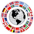 Earth globe 3D icon with a ring of flags around Royalty Free Stock Photo