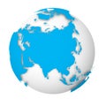 Earth globe. 3D world map with blue lands dropping shadows on white surface. Vector illustration Royalty Free Stock Photo