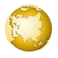 Earth globe. 3D world map with metallic lands dropping shadows on gold surface. Vector illustration Royalty Free Stock Photo