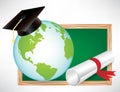 Earth globe education diploma and cap