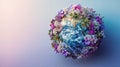 Earth globe in flowers. Eath day concept horizontal design template.
