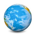 Earth globe focused on Pacific Ocean. Realistic topographical lands and oceans with bathymetry. 3D object isolated on