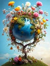 Earth Globe in the form of a tree with flowers Royalty Free Stock Photo