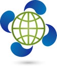 Earth globe and four water drops, energy and environmental logo